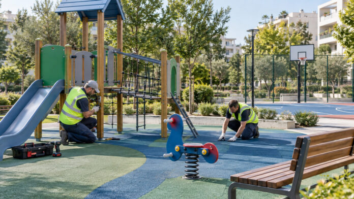 Δημοτικό συνεργείο συντηρεί παιδική χαρά και υπαίθριο αθλητικό χώρο