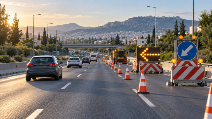 Εργοταξιακή ρύθμιση κυκλοφορίας σε μεγάλο αυτοκινητόδρομο