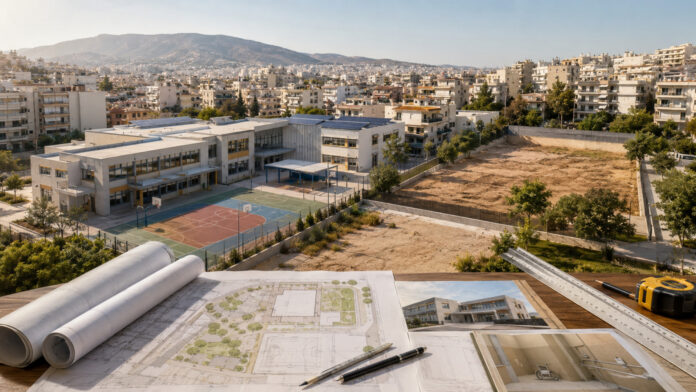 Σχολικό συγκρότημα, ελεύθερος χώρος και αρχιτεκτονικά σχέδια σε πυκνοδομημένη περιοχή της Νέας Ιωνίας