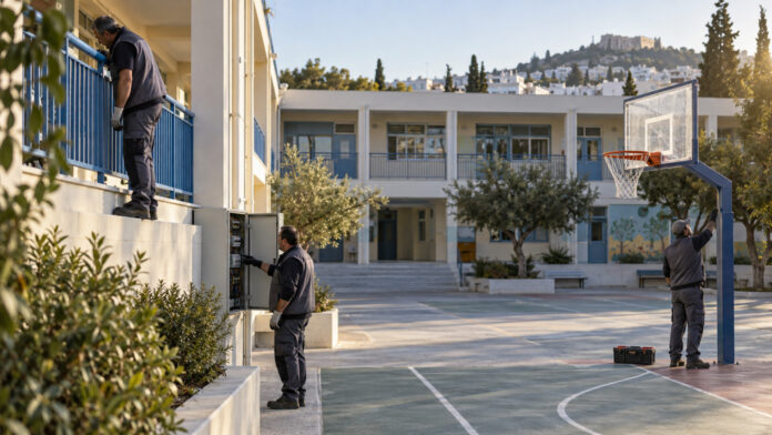 Συνεργείο ελέγχει εγκαταστάσεις σε σχολικό συγκρότημα