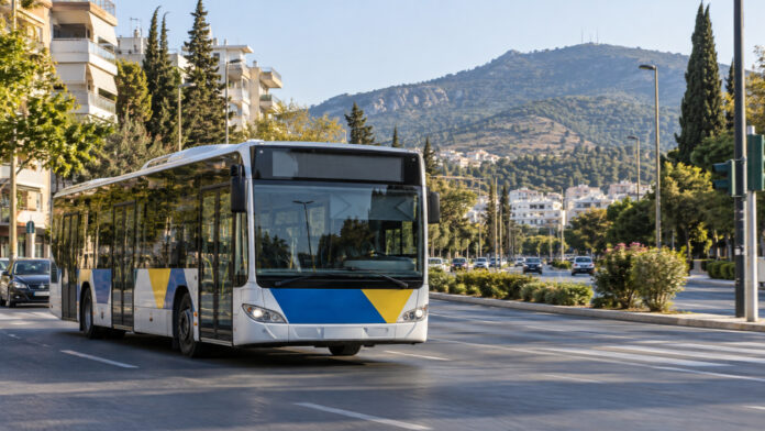 Αστικό λεωφορείο σε διαδρομή προς τα βόρεια προάστια της Αθήνας