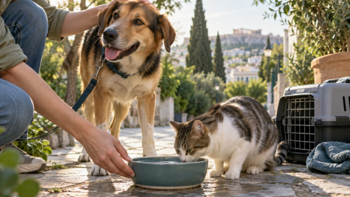 Σκύλος και γάτα δέχονται φροντίδα σε γειτονιά της πόλης