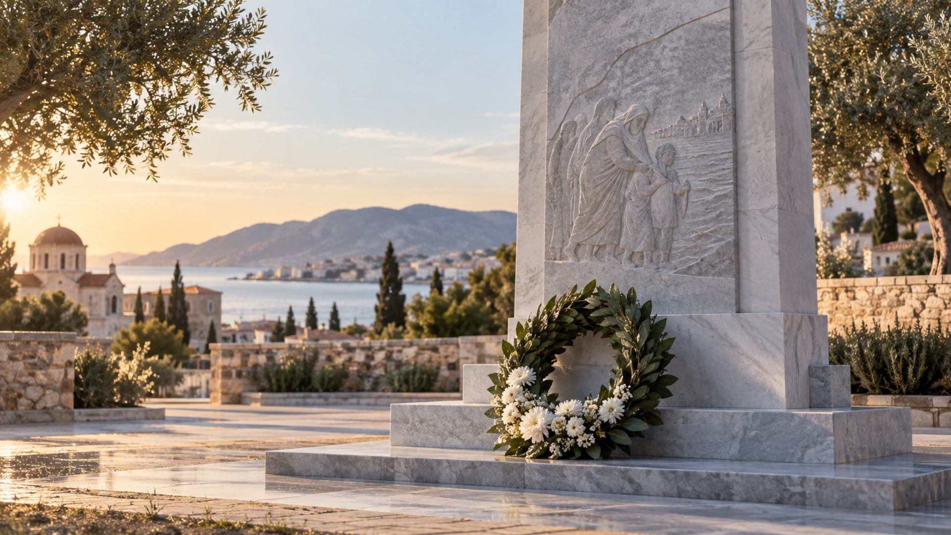 Δάφνινο στεφάνι σε μνημείο αφιερωμένο στη μνήμη των Μικρασιατών