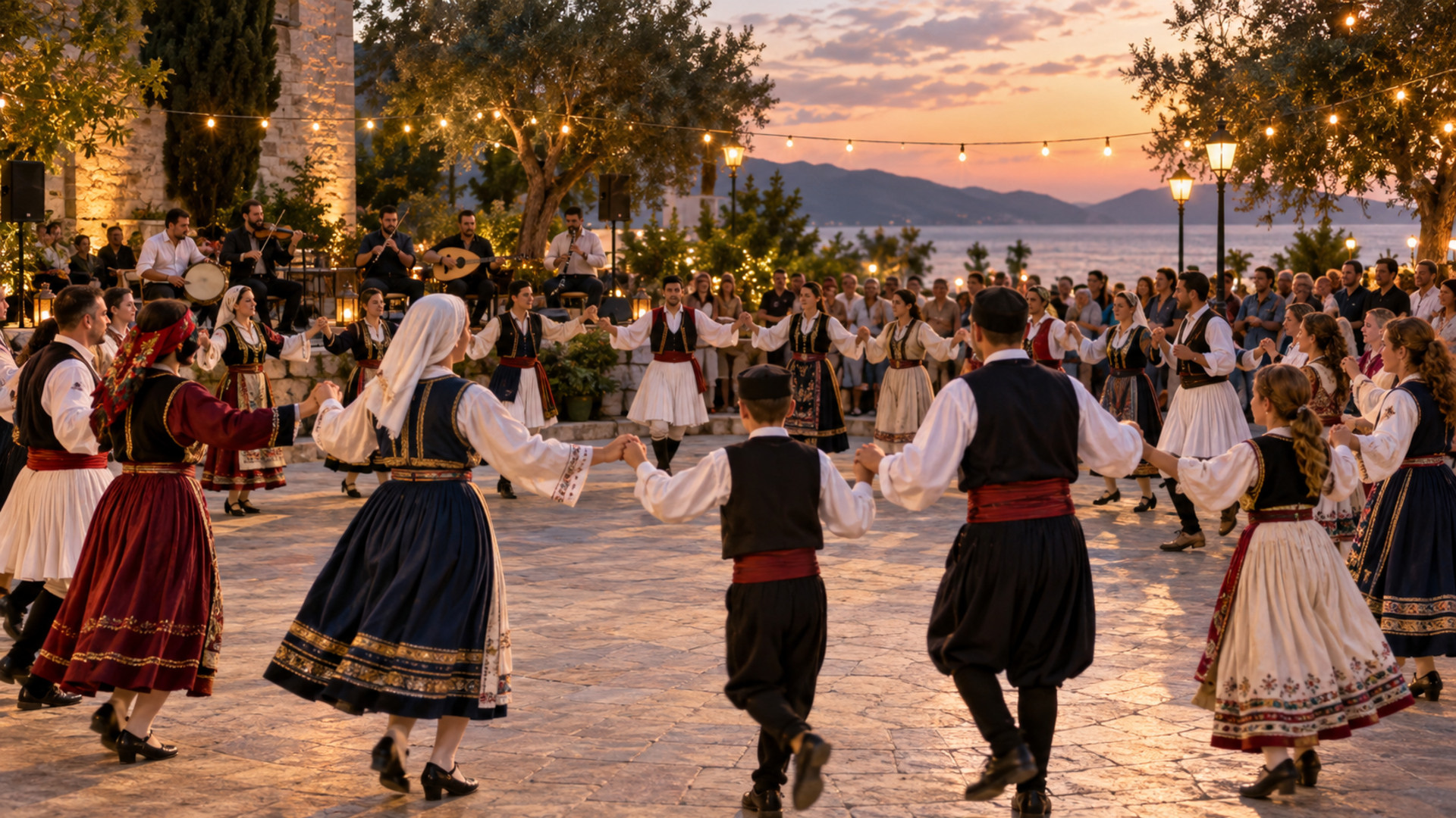 Χορευτικά συγκροτήματα παρουσιάζουν παραδοσιακούς ελληνικούς χορούς σε υπαίθρια γιορτή