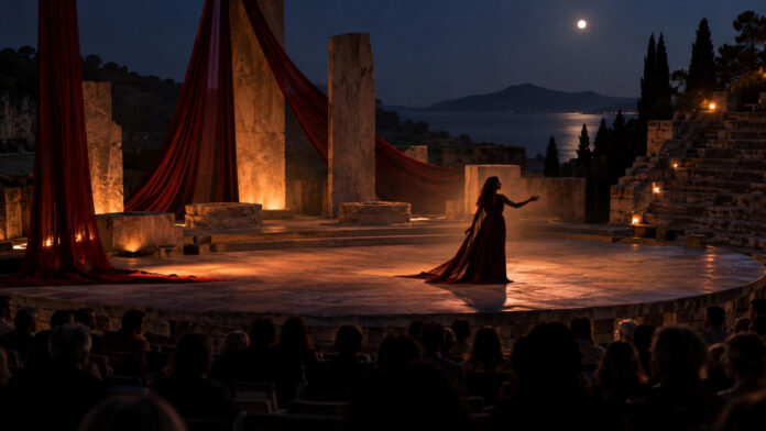 vrilissia-mideia-20260912-1630-1920x1080-1 Δραματική σκηνή αρχαίας τραγωδίας σε υπαίθριο θέατρο τη νύχτα
