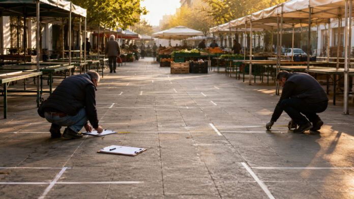 Προετοιμασία και οριοθέτηση θέσεων σε οργανωμένη υπαίθρια αγορά