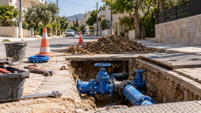 Εργασίες σε βάνες και αγωγούς ύδρευσης σε δρόμο των Αχαρνών