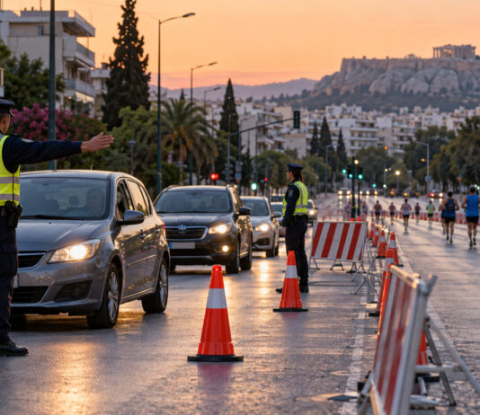 Αττική: Κυκλοφοριακές ρυθμίσεις για τον αγώνα «Από το Μπλοκ στη Μάντρα» Τροχονόμοι ρυθμίζουν την κυκλοφορία δίπλα σε προσωρινές διαδρομές αγώνα δρόμου