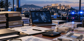 Αττική: 11 συλλήψεις για απάτη 5,35 εκατ. ευρώ σε βάρος e-ΕΦΚΑ Φάκελοι οικονομικής έρευνας, λογιστικά έγγραφα και υπολογιστής σε γραφείο ερευνών στην Αθήνα