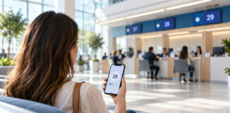 Περιφέρεια Αττικής: Ψηφιακό εισιτήριο για εξυπηρέτηση χωρίς ουρά Πολίτισσα παρακολουθεί ψηφιακό αριθμό προτεραιότητας στο κινητό της σε χώρο εξυπηρέτησης