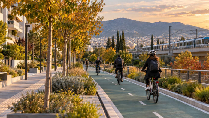 Προστατευμένος ποδηλατόδρομος σε πράσινο αστικό άξονα της Αττικής
