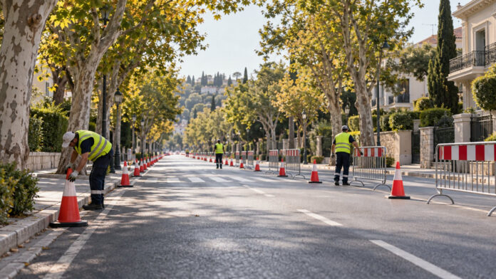 Προσωρινές κυκλοφοριακές ρυθμίσεις σε δενδροφυτεμένο δρόμο πριν από αγώνα δρόμου