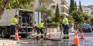 Χολαργός: Έκτακτη διακοπή νερού στη Βουτσινά και Μιλτιάδου Συνεργείο ύδρευσης εργάζεται με εξοπλισμό ασφαλείας σε αστικό δρόμο του Χολαργού