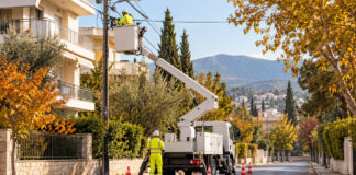 Διακοπές ρεύματος σήμερα σε Νέα Ιωνία και Μεταμόρφωση Συνεργείο ηλεκτροδότησης εργάζεται σε εναέρια καλώδια σε δρόμο των βορείων προαστίων