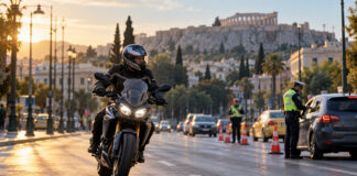 ΕΛ.ΑΣ.: 543 παραβάσεις για κράνος στην Αττική σε μία εβδομάδα Μοτοσικλετιστής με προστατευτικό κράνος σε έλεγχο οδικής ασφάλειας στην Αθήνα