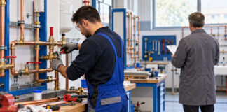 Αττική: Σήμερα οι πρακτικές εξετάσεις για άδειες Τεχνικών Υδραυλικών Υποψήφιος τεχνικός υδραυλικός εκτελεί πρακτική εργασία σε εργαστηριακή εγκατάσταση σωληνώσεων