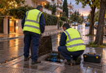 ΕΥΔΑΠ: Διακοπές νερού σε Φιλοθέη και Χαλάνδρι Τεχνικοί ύδρευσης ελέγχουν υπόγεια βάνα σε δρόμο μετά τη βροχή