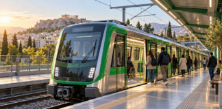Γραμμή 1: Σε κυκλοφορία ο πρώτος πλήρως ανακατασκευασμένος συρμός Ανακατασκευασμένος αστικός ηλεκτρικός συρμός σε σταθμό με επιβάτες και προσβάσιμη επιβίβαση