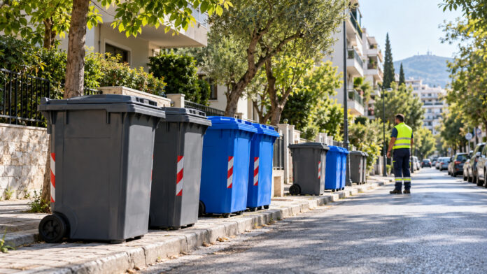 Νέοι κάδοι απορριμμάτων και ανακύκλωσης σε καθαρό δρόμο του Ηρακλείου Αττικής