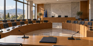 Κηφισιά: Δεν θα γίνει η σημερινή συνεδρίαση λογοδοσίας Άδεια αίθουσα δημοτικού συμβουλίου με έδρανα, μικρόφωνα και κλειστό φάκελο ημερήσιας διάταξης