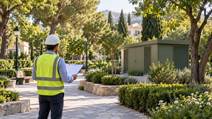 Μικρός υποσταθμός διανομής ενταγμένος σε κοινόχρηστο χώρο πρασίνου στην Κηφισιά
