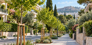 Λυκόβρυση–Πεύκη: Νέος κύκλος δενδροφυτεύσεων με στόχο 1.000 βιώσιμα δέντρα Νεαρά δέντρα με πασσάλους στήριξης σε πράσινη αστική γειτονιά