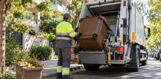 Λυκόβρυση–Πεύκη: Πάνω από 267 τόνοι βιοαποβλήτων σε εννέα μήνες Δημοτικός εργαζόμενος αδειάζει καφέ κάδο βιοαποβλήτων σε απορριμματοφόρο