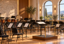 Μαρούσι: Διαγωνισμός για τη συγκρότηση φιλαρμονικής ορχήστρας Αίθουσα φιλαρμονικής με αναλόγια, χάλκινα και ξύλινα πνευστά όργανα