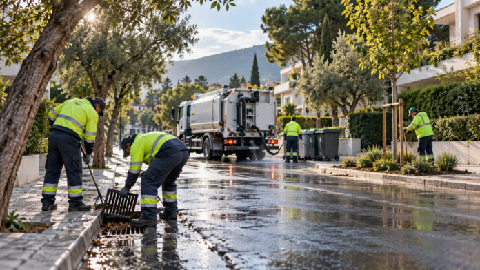 Δημοτικό συνεργείο καθαρίζει φρεάτιο και φροντίζει το πράσινο σε δρόμο του Αμαρουσίου
