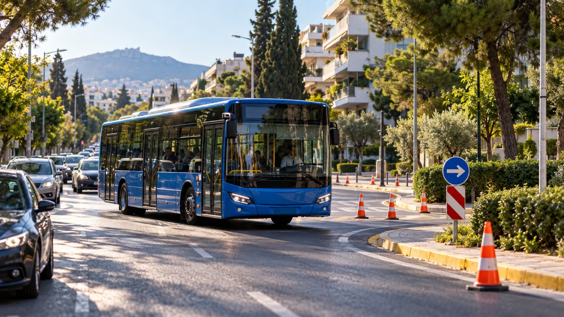 Αστικό λεωφορείο ακολουθεί προσωρινή εκτροπή σε δενδροφυτεμένο δρόμο του Αμαρουσίου