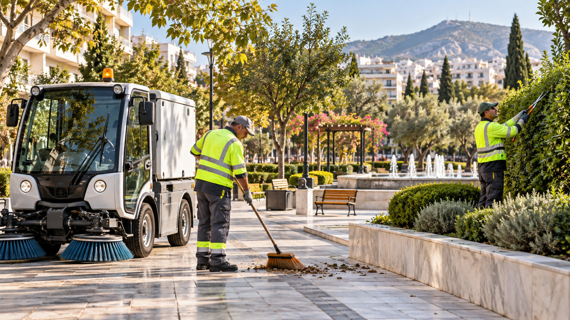 Συνεργεία καθαριότητας και πρασίνου φροντίζουν πλατεία και κοινόχρηστους χώρους στο Μαρούσι