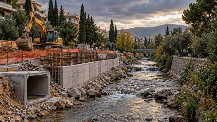 Έργα αντιπλημμυρικής θωράκισης σε αστικό ρέμα με υποδομές απορροής