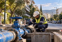 Μεταμόρφωση: Έκτακτη διακοπή νερού έως τις 18:00 Τεχνικός ύδρευσης ελέγχει αγωγό σε κατοικημένο δρόμο της Μεταμόρφωσης