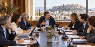 Μεταμόρφωση: Συνεδριάζει τη Δευτέρα η Δημοτική Επιτροπή Μέλη δημοτικής επιτροπής συζητούν γύρω από τραπέζι συνεδριάσεων