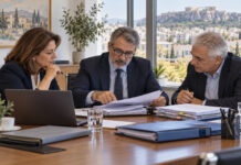 Μεταμόρφωση: Τρεις θέσεις στην Επιτροπή Ελέγχου του Δήμου Στελέχη δημόσιας διοίκησης εξετάζουν φάκελο ελέγχου σε αίθουσα συνεδριάσεων