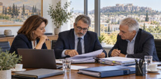 Μεταμόρφωση: Τρεις θέσεις στην Επιτροπή Ελέγχου του Δήμου Στελέχη δημόσιας διοίκησης εξετάζουν φάκελο ελέγχου σε αίθουσα συνεδριάσεων