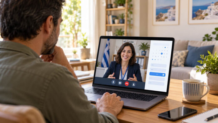 Δημότης συμμετέχει σε ηλεκτρονικό ραντεβού με δημοτική υπηρεσία μέσω φορητού υπολογιστή