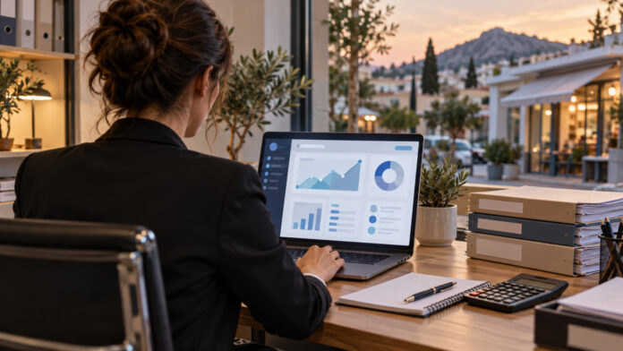 metamorfosi-openbusiness-20261019-2330-1920x1080-1 Επαγγελματίας ελέγχει ηλεκτρονική πλατφόρμα αδειοδότησης σε φορητό υπολογιστή