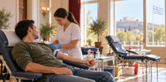 Νέα Φιλαδέλφεια: Η 30ή εθελοντική αιμοδοσία στις 11 Νοεμβρίου Εθελοντής αιμοδότης με επαγγελματία υγείας σε οργανωμένο χώρο αιμοδοσίας