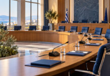 Νέα Ιωνία: Στο τραπέζι επιχορηγήσεις 10.000 ευρώ και δωρεές Αίθουσα δημοτικής επιτροπής με έδρανα, φακέλους και μικρόφωνα πριν από συνεδρίαση