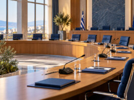 Νέα Ιωνία: Στο τραπέζι επιχορηγήσεις 10.000 ευρώ και δωρεές Αίθουσα δημοτικής επιτροπής με έδρανα, φακέλους και μικρόφωνα πριν από συνεδρίαση
