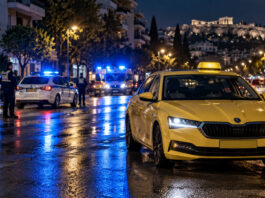 Νέα Ιωνία: 35χρονος συνελήφθη για σοβαρή επίθεση σε οδηγό ταξί Κίτρινο ταξί και αστυνομικά οχήματα σε φωτισμένο δρόμο τη νύχτα