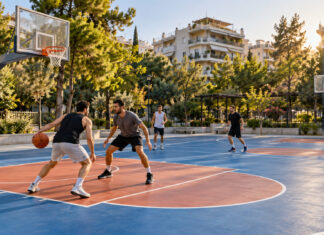Νέα Ιωνία: Εγκαίνια για το ανακατασκευασμένο γήπεδο μπάσκετ στον Περισσό Ανακατασκευασμένο ανοιχτό γήπεδο μπάσκετ σε αστική πλατεία με αθλητές στην προπόνηση