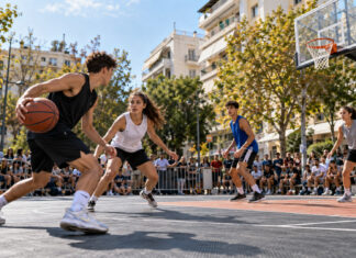 Νέα Ιωνία: Διήμερο τουρνουά μπάσκετ 3×3 στις 3 και 4 Οκτωβρίου Νέοι αθλητές αγωνίζονται σε υπαίθριο γήπεδο μπάσκετ τριών εναντίον τριών μέσα σε αστική γειτονιά