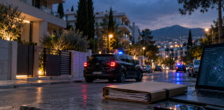 Νέα Ιωνία: Συνελήφθη 37χρονος που αναζητούνταν με βούλευμα και ένταλμα Αστικό περιβάλλον με διακριτικά φώτα οχήματος ασφαλείας και φάκελο έρευνας
