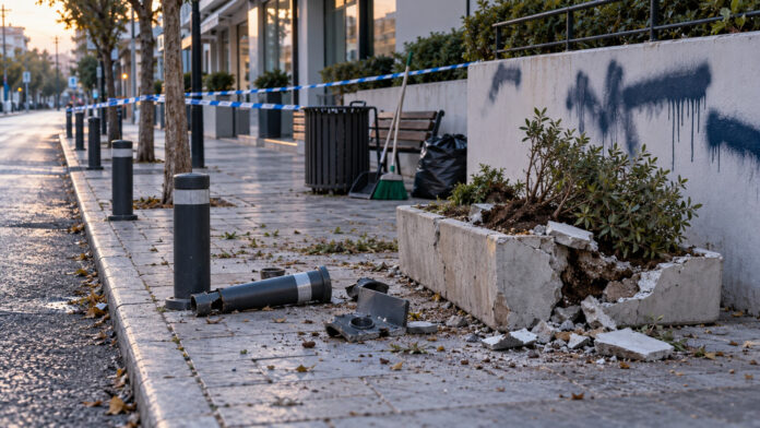 Φθορές σε δημόσιο εξοπλισμό και συνεργείο καθαρισμού σε αστικό δρόμο