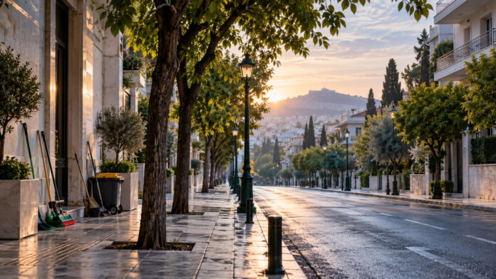 Ήρεμος δενδροφυτεμένος δρόμος στο Νέο Ψυχικό μετά από εργασίες καθαρισμού