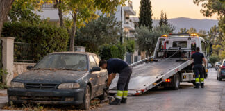 Παπάγου–Χολαργός: Δημοπρασία για τα εγκαταλελειμμένα οχήματα Συνεργείο προετοιμάζει την απομάκρυνση παλιού εγκαταλελειμμένου αυτοκινήτου από αστικό δρόμο