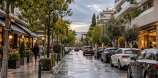 Παπάγου–Χολαργός: 1.832 θέσεις κατοίκων στο νέο σχέδιο στάθμευσης Οργανωμένες θέσεις στάθμευσης σε αστικό δρόμο με καταστήματα και κατοικίες