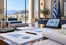 Παπάγου–Χολαργός: Πλεόνασμα 382.178,67 ευρώ στον ισολογισμό του 2025 Οργανωμένο γραφείο δημοτικής οικονομικής διαχείρισης με έγγραφα, διαγράμματα και υπολογιστή